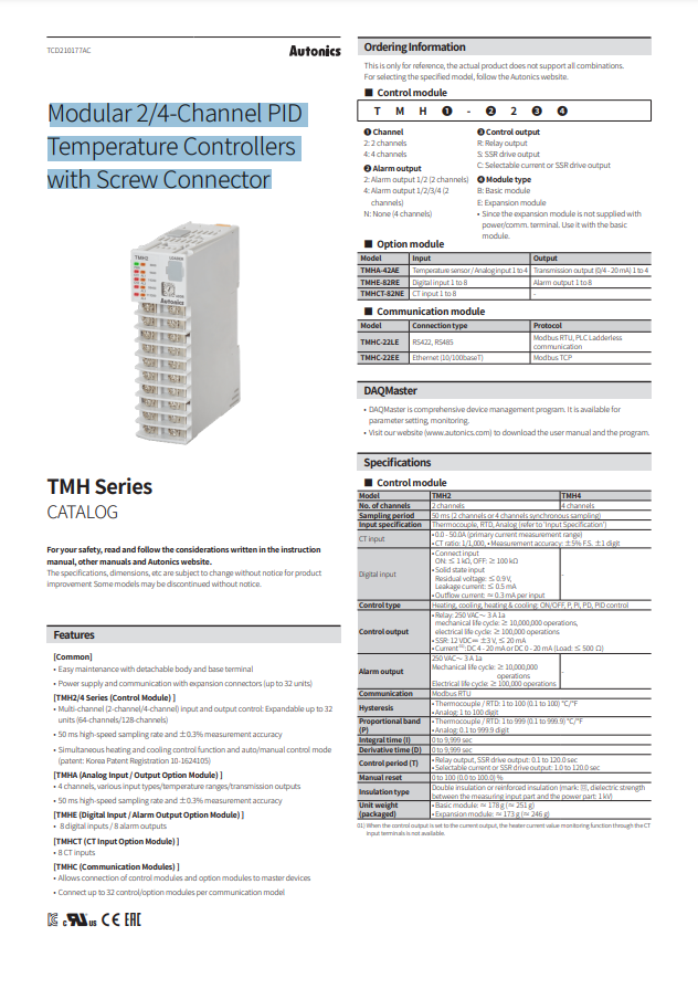 AUTONICS TMH CATALOG TMH SERIES: MODULAR 2/4-CHANNEL PID TEMPERATURE CONTROLLERS WITH SCREW CONNECTOR